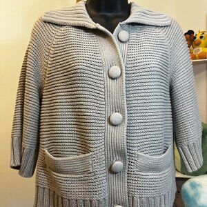 J. Jill Gray Button Down Chunky Knit 3/4 Sleeve Cardigan Sweater Size Small